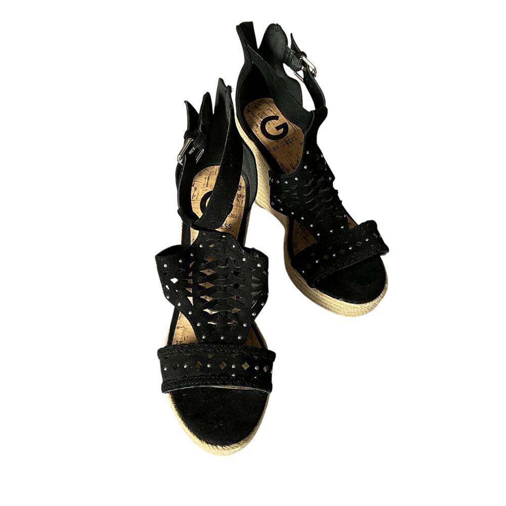 G by GUESS Black Strappy Platform Wedges: Y2K, Modern